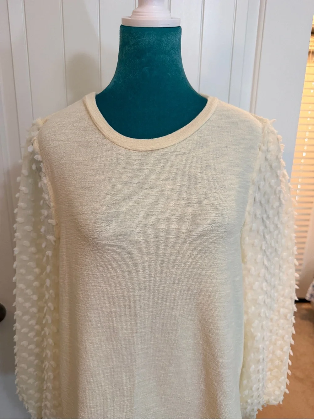Anthropologie Maeve Cream Swiss Dot Puff Sleeve Blouse Sz Large
